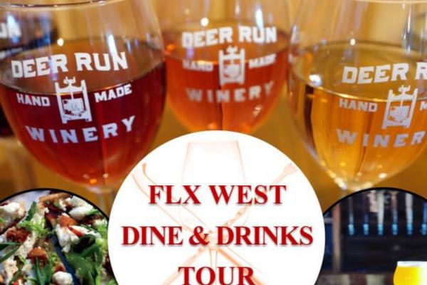 flight of 3 wines with FLX West logo 