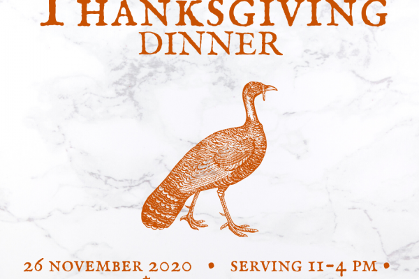 Thanksgiving Dinner at Veraisons Restaurant tile image, with an orange turkey and a marble background.